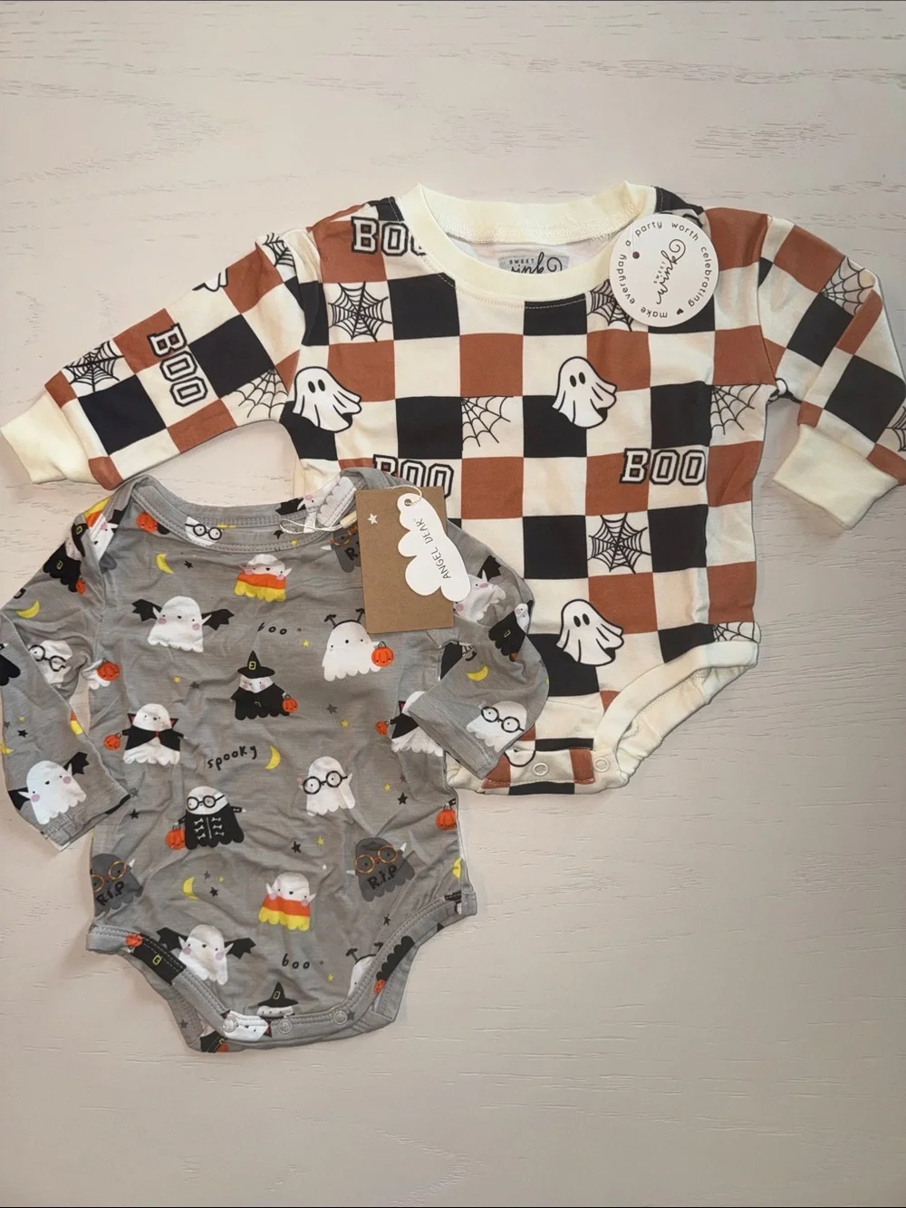 Sweet Wink Angel Dear Halloween Ghost Checkered Bodysuit Ghost Onesie 0-3 months